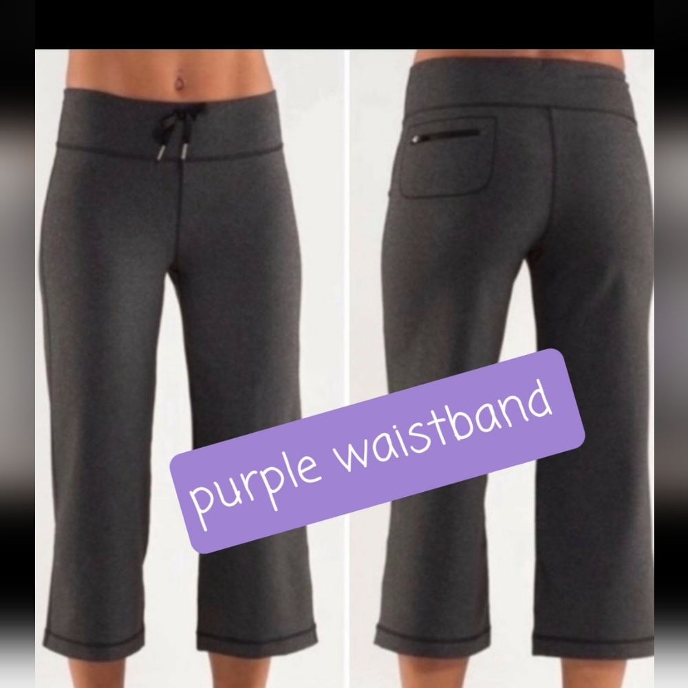 LULULEMON Relaxed Fit Cropped Gray Space Dye Purple Waist Drawstring Pants